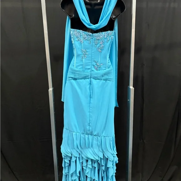 Chic Turquoise Strapless Ruffle Prom Dress - Picture 7 of 8